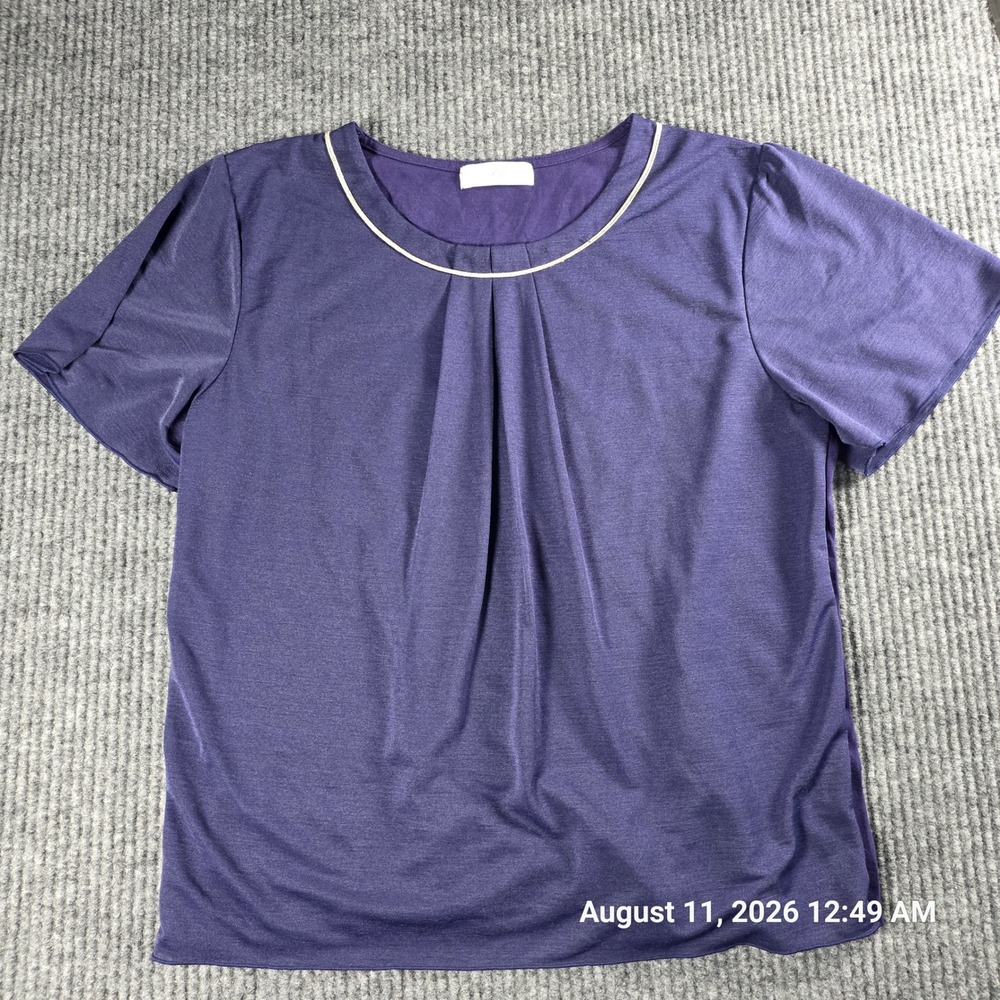LB Purple Pleated Neck Flutter Sleeve Blouse Top SI-9403B Size M-L